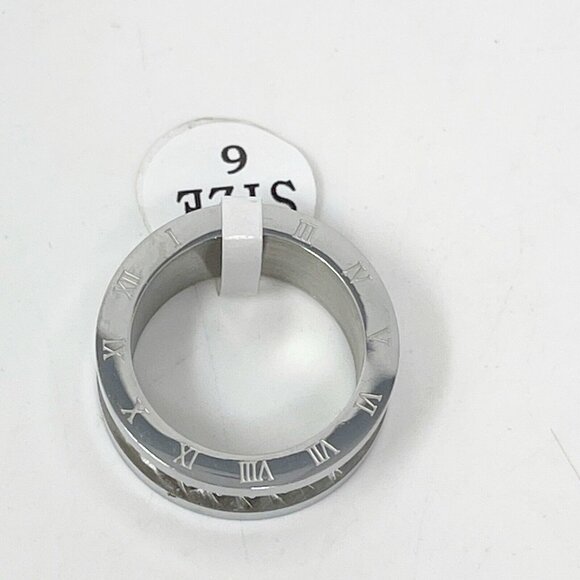 Stainless Steel Roman Numeral Diamond Cut Wide Band Ring Size 6 Unisex - Picture 2 of 5